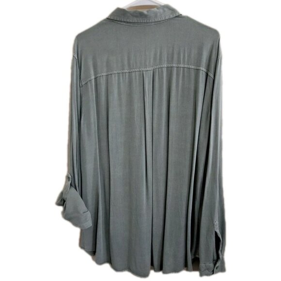 A.N.A. Women's XXL Sage Green Long Sleeve Button Up Lagenlook Tunic - Picture 3 of 9
